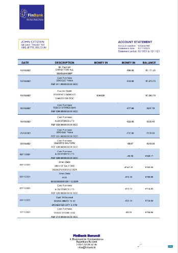 Download Burundi Finbank bank statement word